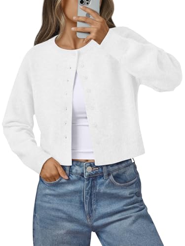 LILLUSORY Womens Cropped Cardigan Sweaters Lightweight Crop Knit Y2k Outfits Fashion Button Up Clothes 2026 White M