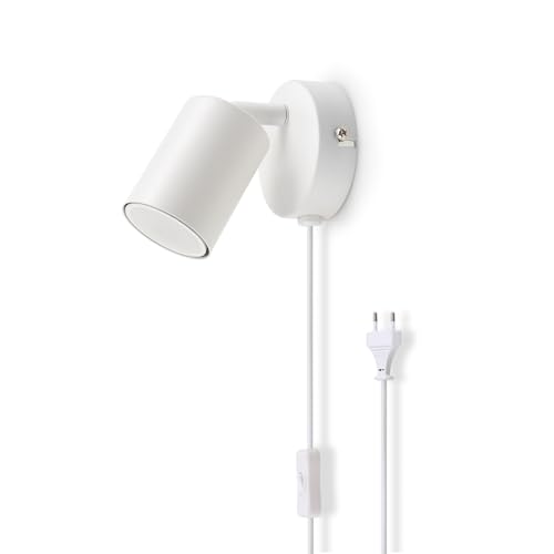 da LIGHT LED Nachttischlampe mit Stecker 1-flammig, Schwenkbar Wandstrahler Spotleuchte Wandspot, GU10 (ohne Leuchenmittel) Retro/Vintage 230V Leselampe für Wohnzimmer Schlafzimmer Küchen (Weiß)