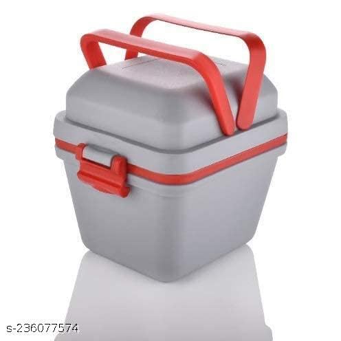 Image of Lunch Box / 3 Compartment Tiffin with Handle & Push Lock | Plastic Tiffin Box for Travelling, School Kids & Office Exclusive (Gray) (17 -P030)