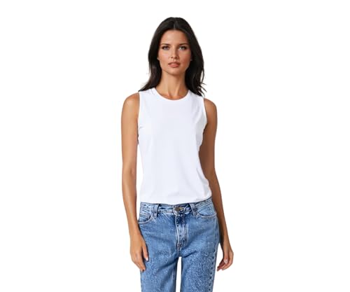 All Cotton and Linen Women's White High Neck Cotton Tank Top – Sleeveless Halter Casual Summer Basic Wear for Women - (S)