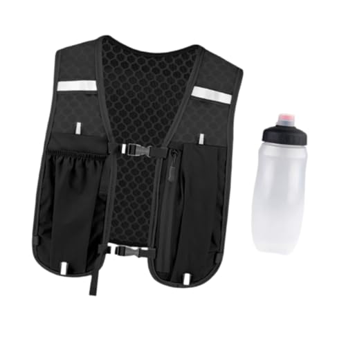 getuse Mochila deportiva para correr con tiras reflectantes para hombres y mujeres, actividades al aire libre, senderismo, ciclismo, snowboard, color negro + botella de agua, 19 x 40 cm, Botella de