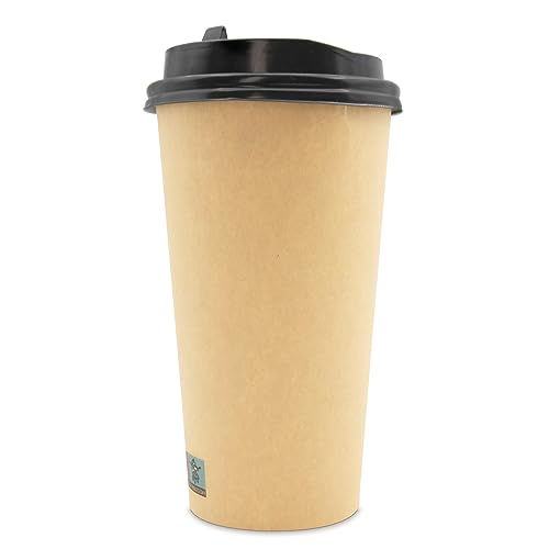 Wellsamed WELLSACUP 100 Pappbecher 440 ml mit Deckel, Kraftpapier Natur, geeignet für Heißgetränke, Coffee to Go, Business, Veranstaltungen, Party
