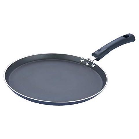 Vinod Cookware Dosa Griddle (Tawa) with Induction Base - 100& Aluminum Non Stick Pan with Anti Scratch Surface - Flat Multi Use Crepe Pan - (Black) - (10 IN) Cover
