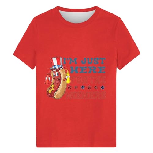 Camiseta corta de cuello redondo para hombre, camiseta de verano con texto en inglés "I'm Just Here for The Wieners American Independence Flag Print Crew Neck Funny Celebration Clothing 4th of July