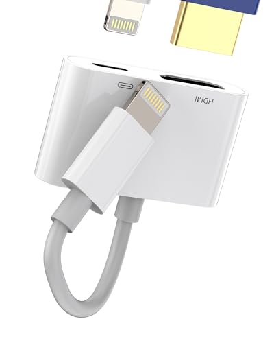 Adattatore Lightning HDMI (2 in 1), caricatore rapido su jack AV digitale Apple MFI, certificato TV, connettore di ricarica per iPhone 14, 13, 12, 11, Pro Max Mini 7, 8 Plus X