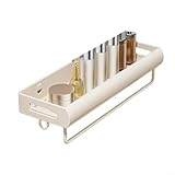 Mensola da bagno senza fori, colore bianco crema, per piccoli servizi igienici, balconi, lavabi, organizzare oggetti senza fissaggi permanenti (40 cm)