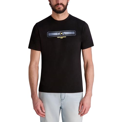 KARL LAGERFELD Men's Short Sleeve Crewneck Karl Stripe Graphic Design T-Shirt