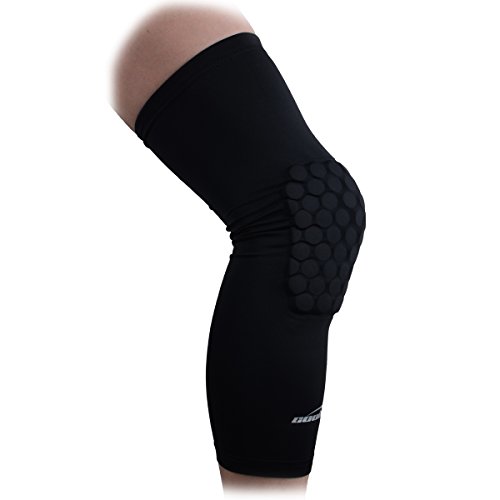 COOLOMG Pad Crashproof Basketball Leg Knee Long Sleeve Protector Gear, Black, Medium