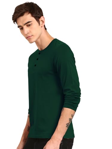 Image of LAZYCHUNKS Regular Fit Solid Super Combed Cotton Rich Henley Neck Full Sleeve Men's T-Shirt
