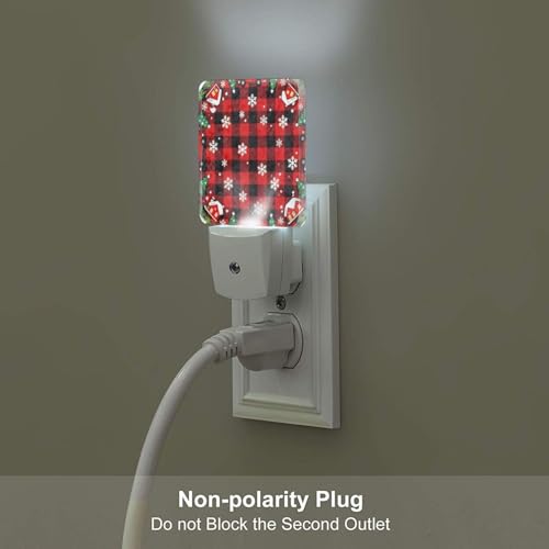 Image of Christmas Snowflakes Buffalo Plaid Farmhouse LED Plug-in Night Lamp 2 Piece Set, Auto Sensor Emergency Nightlights Set of 2 for Bedroom Kitchen Bathroom Toilet