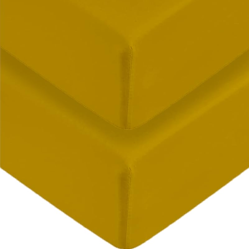 2 x Extra Deep Fitted Sheet 40cm 16 Inch - Non Iron Easy Care Soft Brushed Microfibre Fabric Shrinkage and Fade Resistant, Mustard-Single