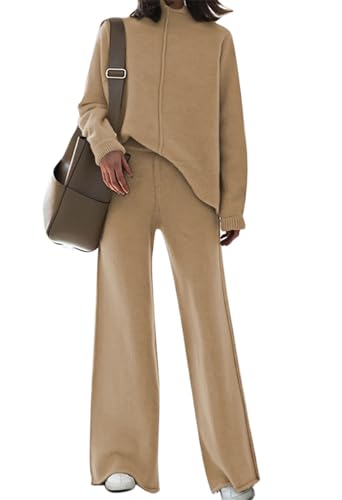 Fixmatti Women 2 Piece Knitted Outfit Long Sleeve Turtleneck Sweater
