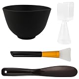 GYOTUU Silicone Face Mask Mixing Bowl Set, Microwavable Silicone Facial Mud Bowl with Bowl Stick Spatula, Face Mask Applicator, Measuring Cup, Cosmetic Beauty Tool for Home Salon (4PCS Black)