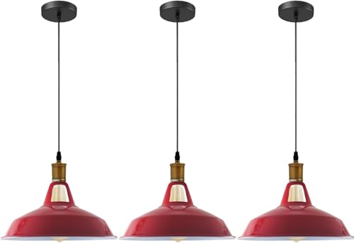 3 lámparas vintage retro lámpara colgante industrial lámpara de techo E27 lámpara de metal lámpara colgante LED loft suspensión suspensión (Ranurado de granero - Rojo)