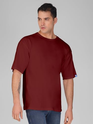 Image of crazymonk Oversized Baggy Fit Drop Shoulder Half Sleeves Round Neck Solid Pure Cotton T-Shirt for Men