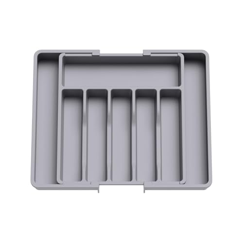 Evapure Cutlery Tray, Drawer Organizer, Expandable Utensil Tray for Kitchen, Large Capacity, Adjustable Size, 8 Compartments, Sturdy Design, Long Lasting Build, Easy To Use (Grey)