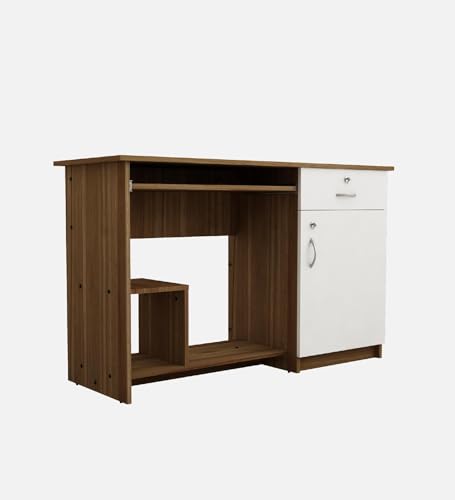 Image of Classy Study & Home Office Computer Desk | Engineered Wood | Straight Design | Lyon Teak & White Finish | Sturdy & Space-Saving | Easy Knock-Down Assembly