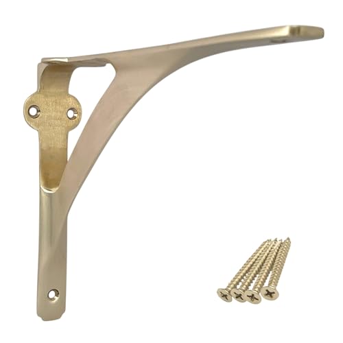 STYLENTDECOR Brass Brushed L Shape Shelf Bracket 5 7/8' x 7 7/8' – Heavy Duty Wall Mount Support for Floating Shelves, Durable & Stylish Metal Shelf Bracket for Home & Office (Pack of 1)