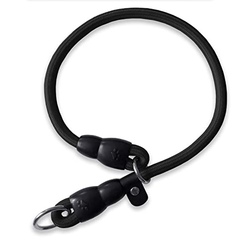 LOS ANDES Dog Slip Collar Choke Collar for Dog Training Nylon Rope Collar with Adjustable Stopper No Pull Round Martingale Dog Collar for Small Medium Large Dogs(Black, Ideal for neck under 60cm)