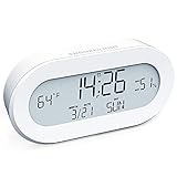 AYRELY Digital Battery Operated Multifunctional Small Clock Alarm Clock with Light,Snooze,Calendar,Indoor Temperature&Humidity,12/24Hr for Desk,Travel,Bedroom,Bathroom,Office,Heavy Sleepers,Kids