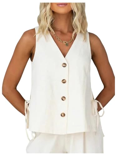 GORGLITTER Women's Button Down Vest Shirt V Neck Sleeveless Split Tie Side Going Out Tops
