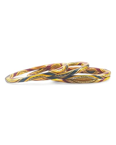 Image of Rajasthani Traditional Lac Bangles Set, Handcrafted Multi-Color Pattern with Gold Accents, Jaipuri Lakh Chudi, Red, Maroon, Pink, Purple, Yellow, 4 Piece Set