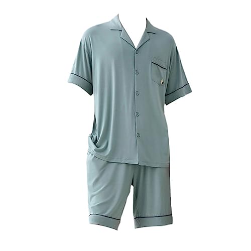 Men's Thin Short-sleeved Ice Silk Cool Feeling Casual Cardigan Loungewear Suit