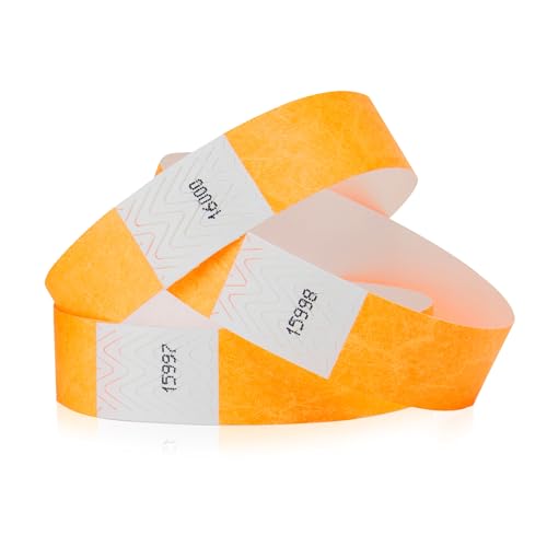1,200 WristCo Neon Orange Tyvek Wristbands for Events - Tamper-Proof Design & Fluorescent Color Prevent Reuse Premium-Grade Bracelets for Hospital & Medical ID, Party & VIP Identification