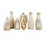 Inmaculada Romero IR Nacimiento Misterio Navidad Moderno 7 Piezas 23 cm. Figuras Resina Color Crema Oro Niño Jesús Virgen