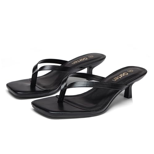 Women's Kitten Heel Sandals Square Toe Slip on Flip Flop Heels 2 Inch Thong Sandals Party Dress Heeled Sandals2