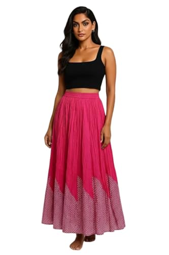 Image of Premium Long Skirt | Stylish Long Crushed Cotton & Unique Prints | Floor Length Skirt for Women | Elastic Waist Premium Maxi Skirt - Comfortable Casual Wear