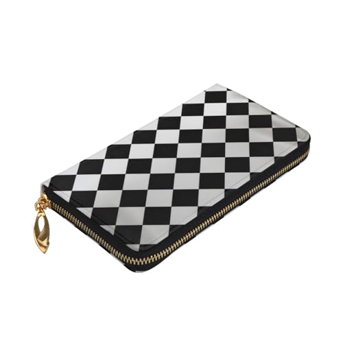 Black And White Checkered Long Leather Wallet,Large Capacity Soft Pu Leather Purse For Women With Multiple Card Slots Phone Pocket And Zipper Coin Purse Stylish Phone Card Holder Clutch3