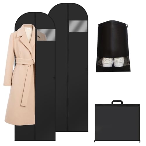 Kleidersäcke Lang 180 x 60cm 2PCS Faltbarer Kleidersäcke lang mit Reißverschluss Anzugtasche Feuchtigkeits- und Staubschutz Kleidung Schutztasche für Brautkleider Abendkleider Anzüge