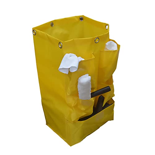 Image of Replacement Janitorial Cart Bag, High Capacity Waterproof Thickened Housekeeping Commercial Janitorial Cleaning Cart Bag with 6 Brass Grommets - 25 Gallon (Yellow with 5 Pockets)