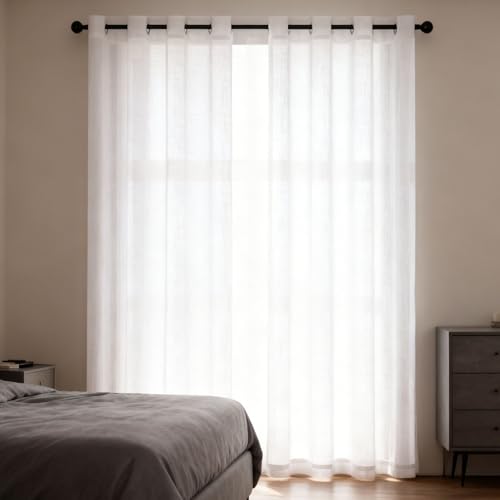 Rideau voile 95 x 235 cm élégant vintage blanc pour salon à oeillets lisses