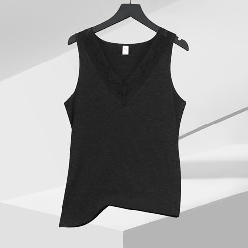 Image of Womens Tank Top Camisoles with Premium Cotton Italian Design - Trimmed with Flower Lace on Neckline