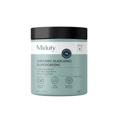 Miduty Supergreens 40+ Organic Superfoods with Vitamins, Minerals & Antioxidants With Moringa | Supports Digestion, Detox, Immunity & Energy | Complete Daily Nutrition - 250g