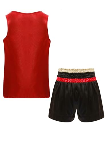YiZYiF Kids Unisex Boxer Training Suit Mma Kickboxing Uniform Sequin Applique Vest And Boxing Shorts Set2