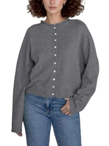 Image of Women Y2k Knitted Cardigan Long Sleeve Button Down Sweater Lightweight Casual Cardigan Loose Fall Streetwear