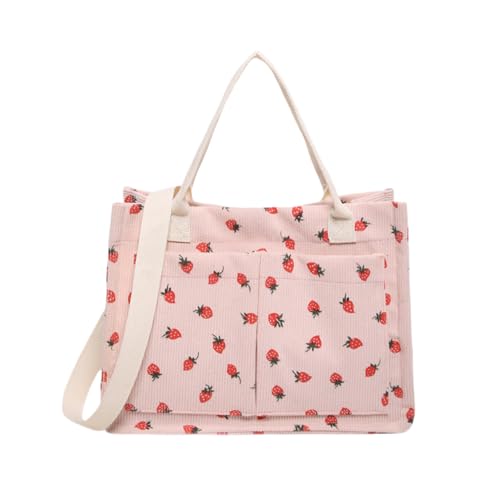 Image of Strawberry Tote Bag for Women with Pockets Corduroy Crossbody Shoulder Handbags Purse for Work