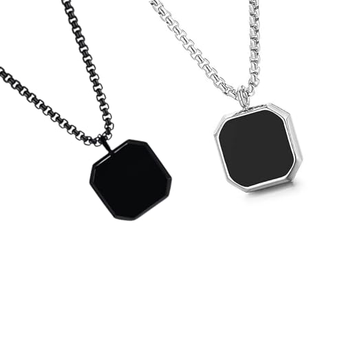 Image of Men's Jewellery Black Chain For Men Boys Geometric Stainless Steel Black Locket Pendant with 3D Chain combo pack of 2pcs gifts