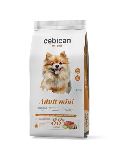 CEBICAN Adult Mini 3 kg – Pienso para Perros Adultos de Razas Pequeñas con Salmón, Atún y Manzana – Pienso con Prebióticos y Glucosamina para Pelo Brillante y Cuidado Articular – 88% Proteína Animal