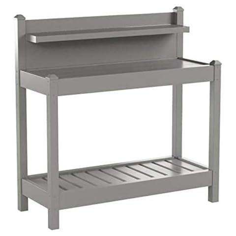 Dura-Trel Greenfield PVC Vinyl Indoor Outdoor Table Potting Bench Station with Shelf for Plant Accessories & Gardening Supplies Storage, Mocha Cover