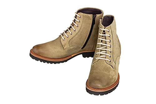 CALTO Men's Invisible Height Increasing Elevator Shoes - Olive Green Nubuck Leather Lace-up/Zip-up Casual Boots - 3.0 Inches Taller - K24402 - Size 10 D(M) US4