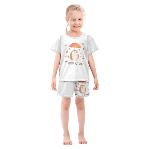 Fall Leaves Hedgehog White Pajama Set Short Sleeve Summer Pajamas Shorts Sets PJ Clothes Set Soft 5Y3