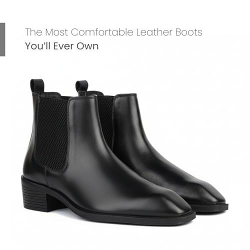 Image of Hayes London Chelsea Boots for Man | Crust Leather Black Ankle Boots | Cuban Heel Pointed Toe Stylish Formal & Casual Boots for Men | Slip-On Elastic Side Panel