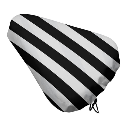 Black & White Stripe Bike Seat Cover for Men Women, Waterproof & Dustproof Bike Seat Cushion with Drawstring, Adjustable Bicycle Saddle Cover for Or Rain & Sun Protection