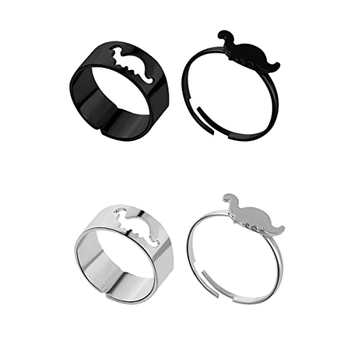 Matching Hollow Dinosaur Couple Open Rings Set,4Pcs Animal Dinosaur Knuckle Stackable Finger Rings Band Sets for Him Her Wedding Jewelry