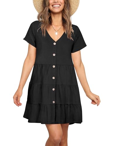 Nova In Sky Women's Summer Dresses 2025 Short Sleeve V-Neck Casual Loose Swing Button Down Casual T Shirt Dresses2