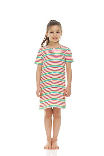 Brix Girls' Short Sleeve Striped Nightgown – Super Soft Comfort Cotton Striped Nightshirt Pajamas.